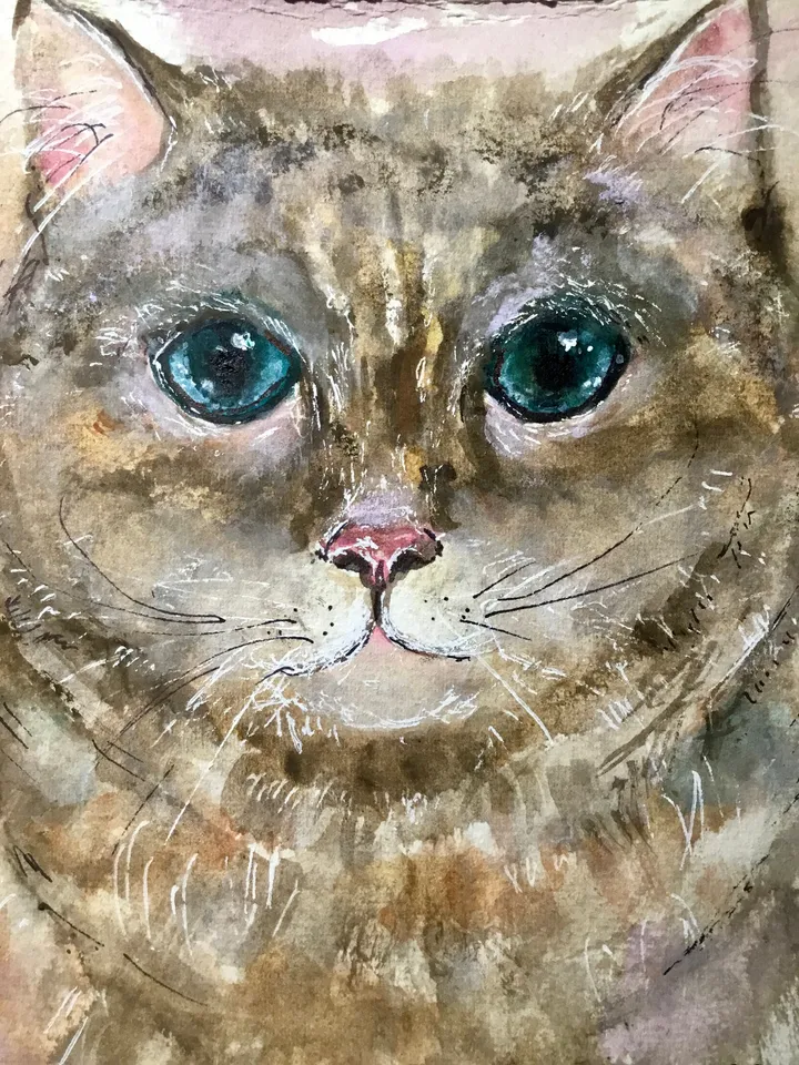 Fat grey cat original painting,watercolor original wall art,watercolor animals painting,cat lovers gifts,cat small original artwork,gift