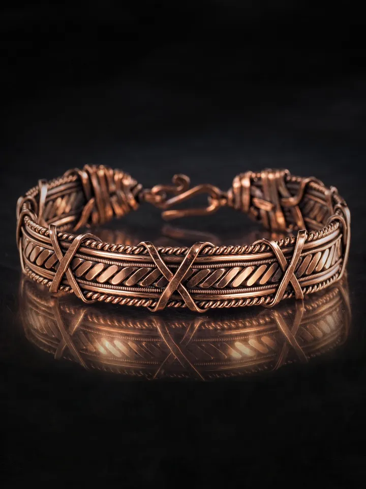 Handmade copper bracelet Unique wire wrapped metal bangle Antique style jewelry