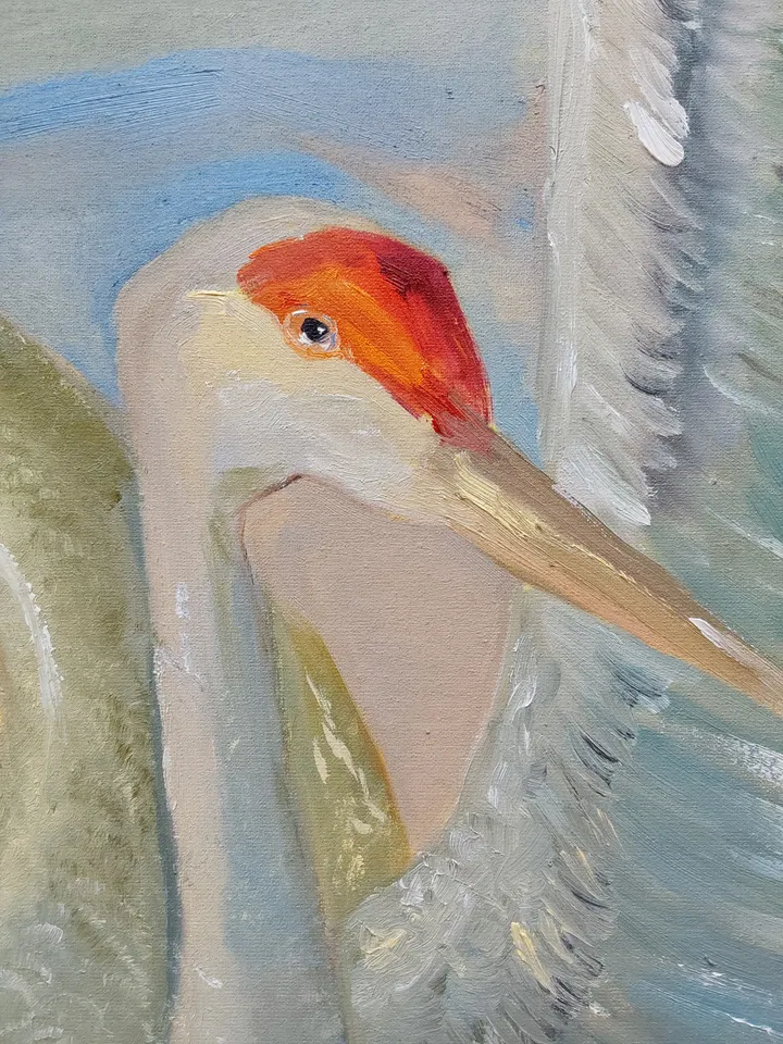 "Dance of the Crane" large oil painting on canvas 50x100cm (20x40 inches)