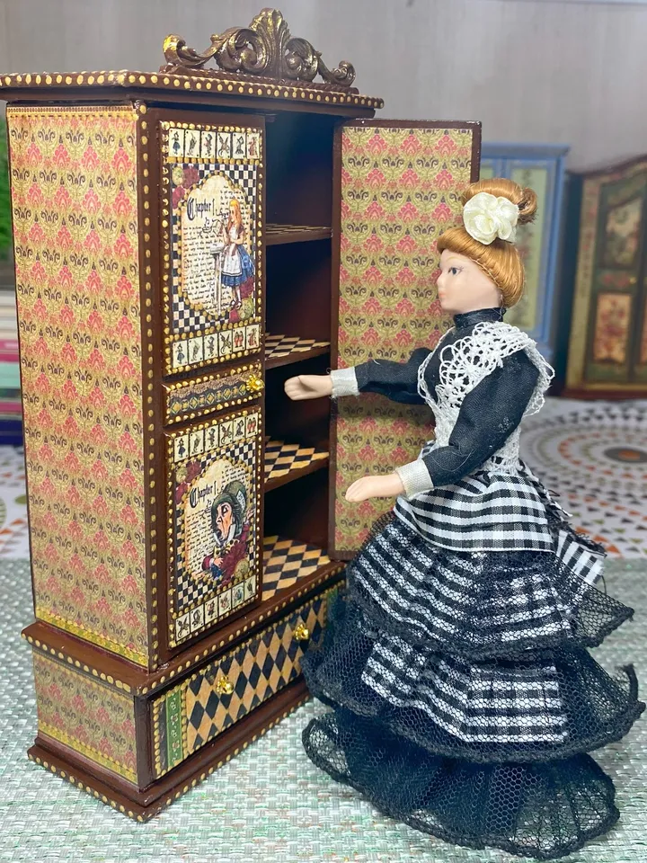 Handmade wardrobe. Doll furniture. Wardrobe based on the fairy tale "Alice". 1:12.