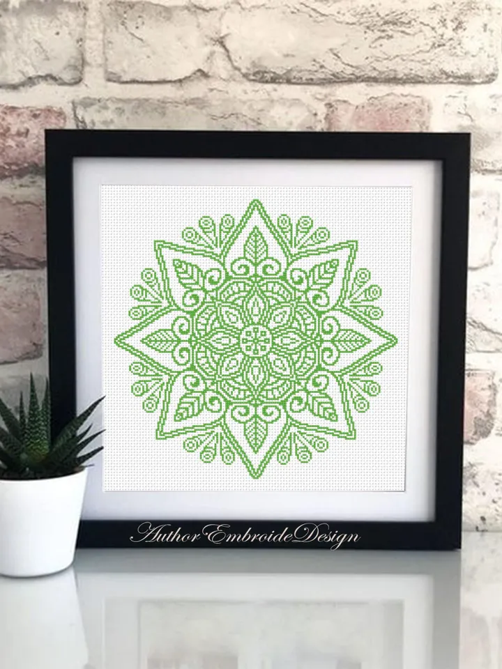 Flower mandala cross stitch pattern PDF download Mandala ornament cross stitch chart, Simple mandala pattern digital PDF for beginner #M276