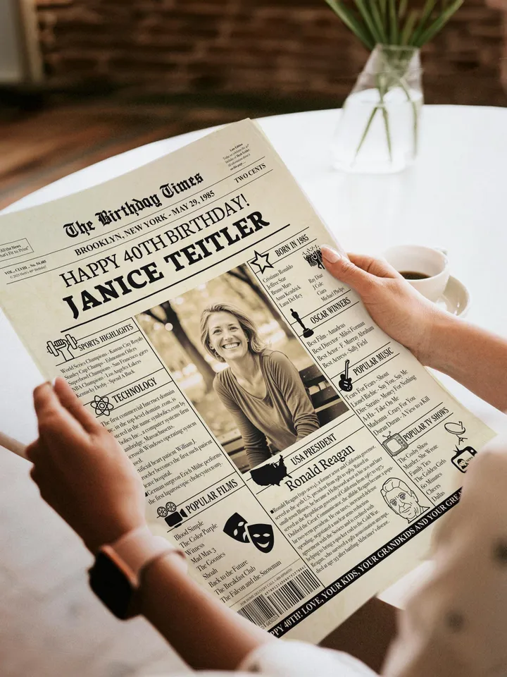 40th Birthday Newspaper Poster for Her or Him – Born in 1985 Sign, Back in 1985 Printable, Vintage 40th Birthday Decorations