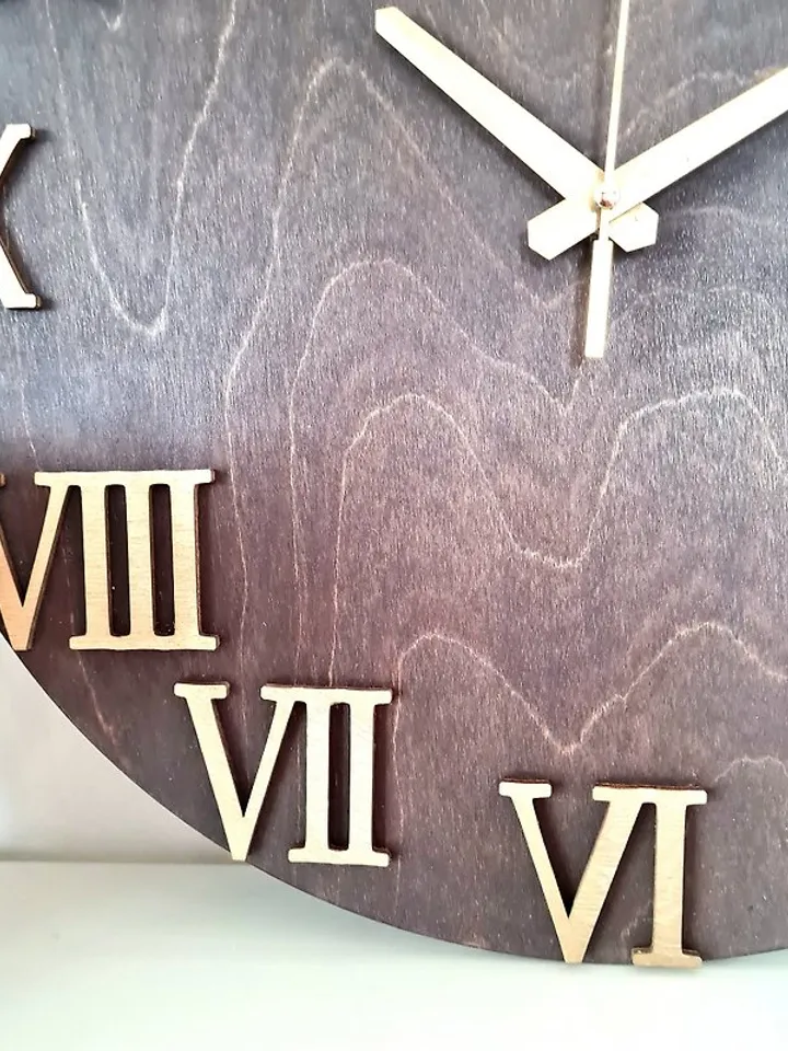 Wooden art wall clock Minimalist clock Large brown clock Silent clock 3D numbers