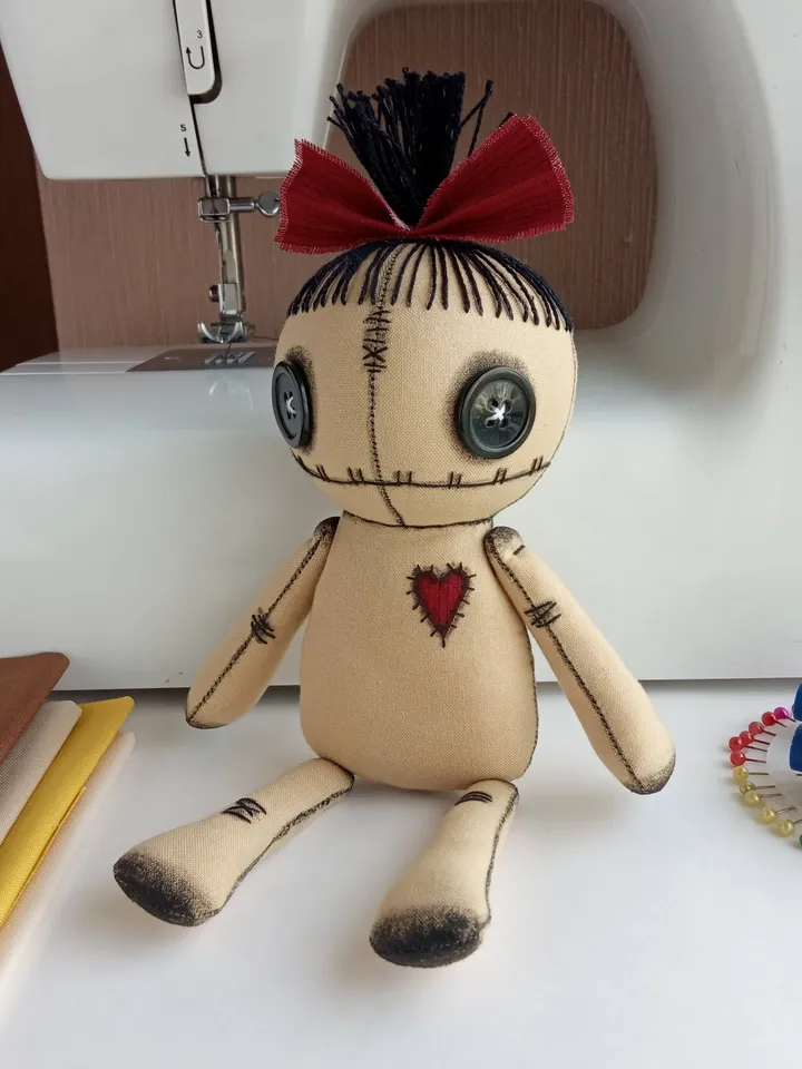 Handmade Voodoo Doll With Red Bow