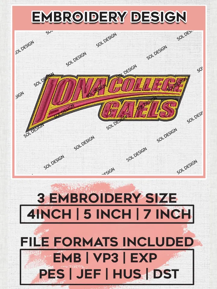 NCAA Iona College Gaels Football Team Word Logo Embroidery Design Files, NCAA Iona Gaels Machine Embroidery, NCAA Teams, Game Day, 3 sizes, NCAA Machine embroidery designs, Digital Download