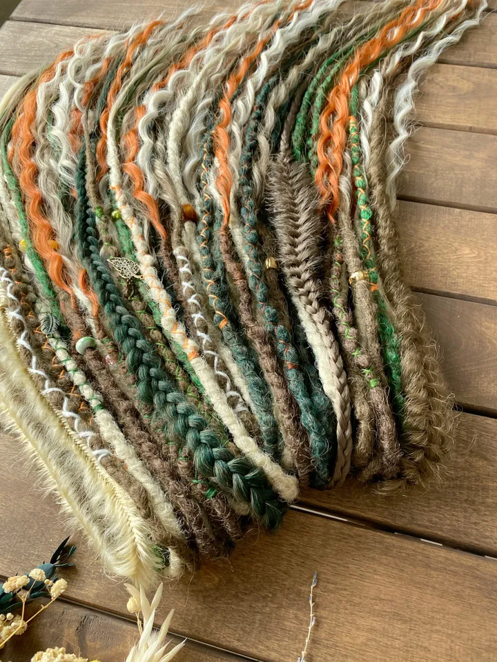 Brown blonde green and ginger synthetic curly de dreads Ready to ship π
