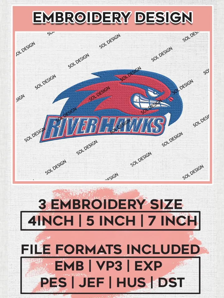 NCAA River Hawks Team Logo Machine Embroidery Design, NCAA UMass Lowell River Hawks Team Design Design files, NCAA Team Embroidery Designs, NCAA Machine Embroidery Designs, Digital Download