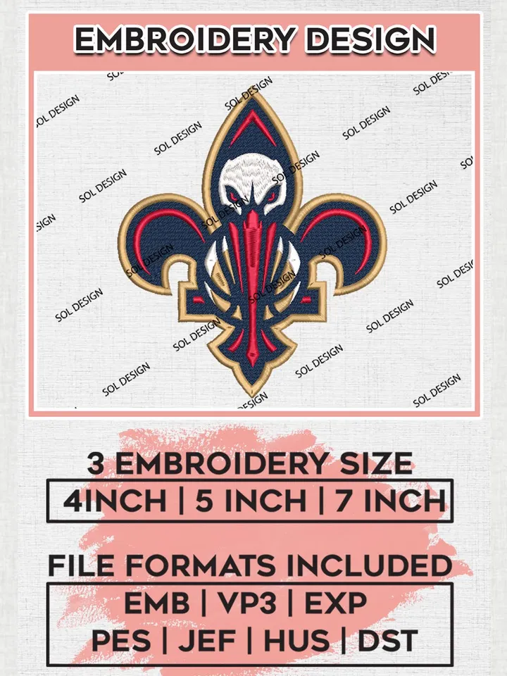 NBA New Orleans Pelicans Embroidery Design Files, NBA Logo Embroidery Files, NBA New Orleans Pelicans, Machine Embroidery Pattern, Digital Download