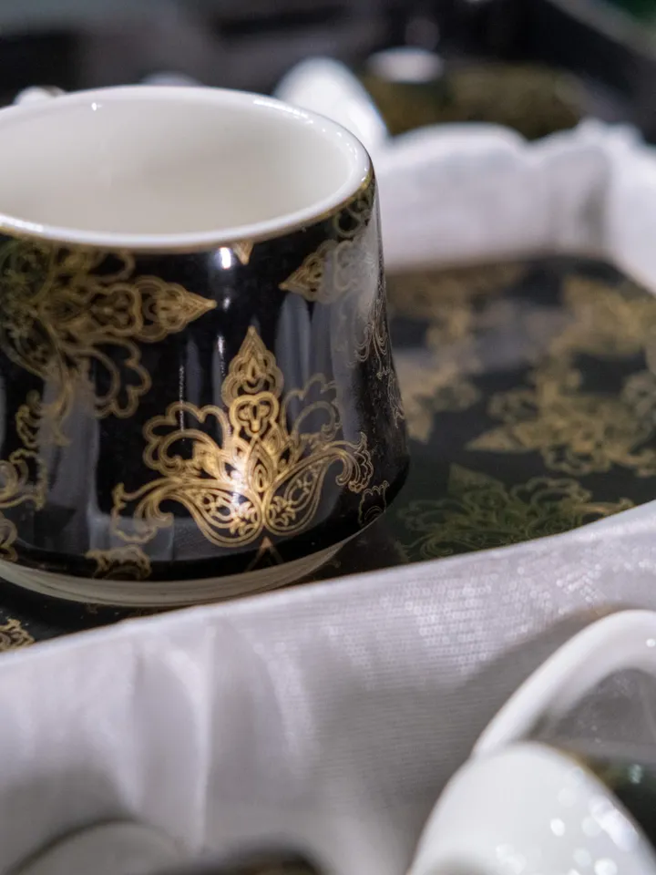 Black And Gold Luxury 12 Pieces Tea Cups And Saucers | Black and Gold Tea Cups | Elegant 12-Pieces Tea Cups