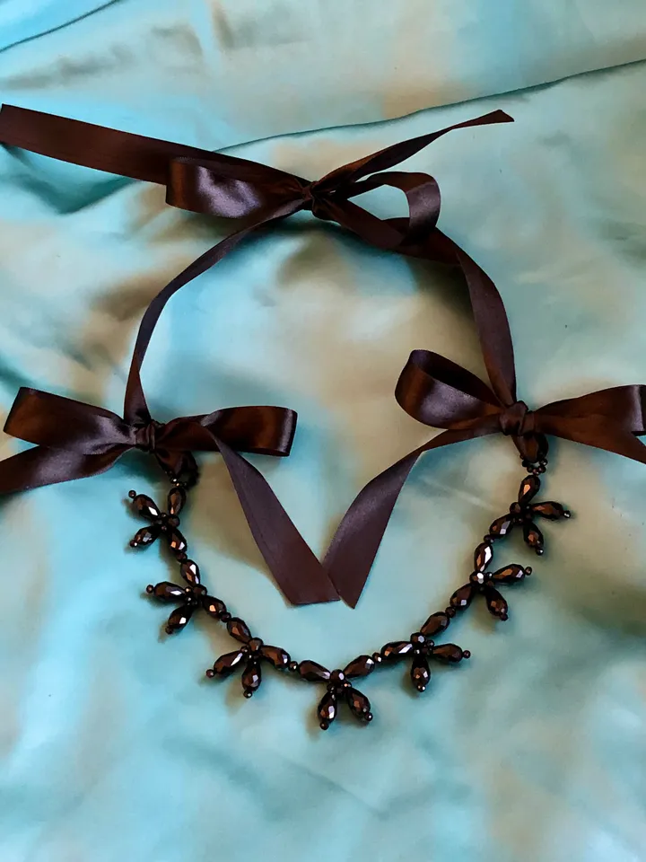 Beaded Flower & Ribbon Necklace