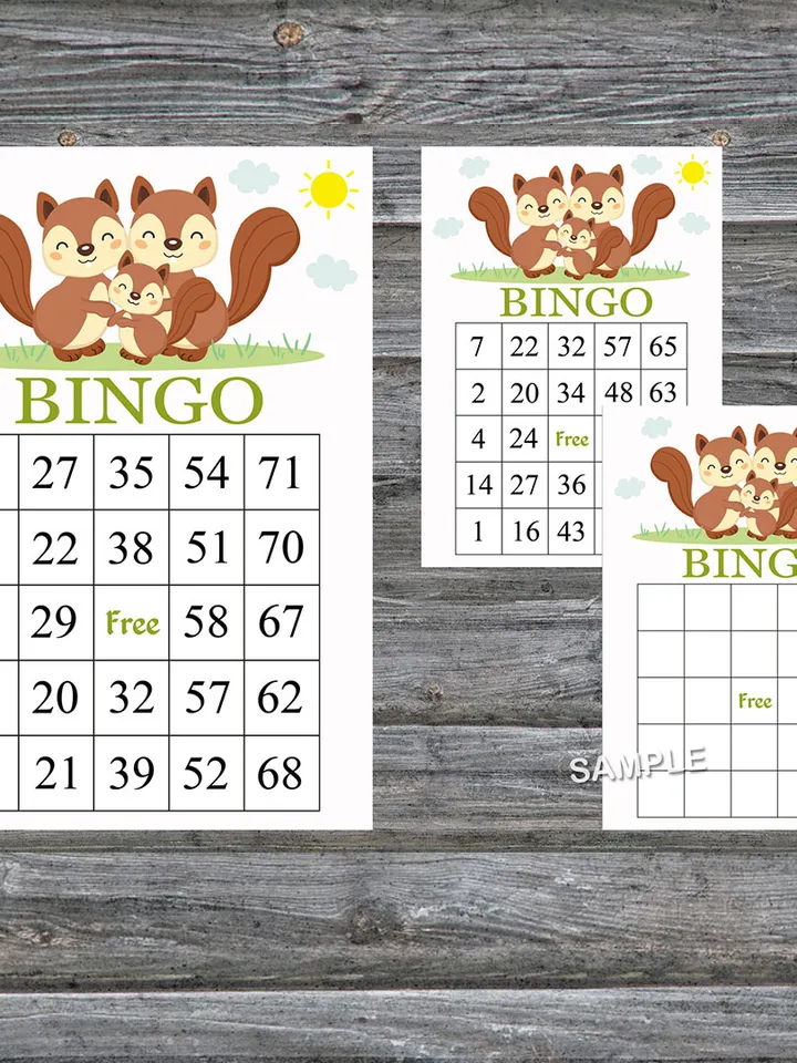 Squirrel bingo cards,Squirrel bingo game,Squirrel printable bingo cards,60 Bingo Cards,INSTANT DOWNLOAD--293