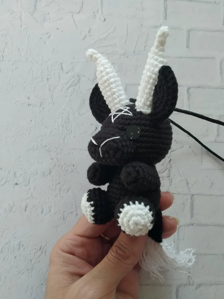 Baphomet gothic car accessories, crochet plushie car charm, hanging plush, creepy car decor, rear view mirror accessories, car interior, goth car, horror car decor, weird sharm, baphomet amigurumi, demon plushie