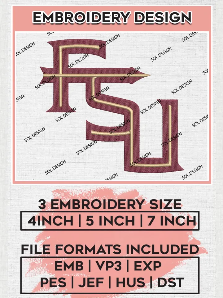 NCAA Florida State Seminoles Team Logo Machine Embroidery Design, NCAA FSU Seminoles Embroidery Design Design files, NCAA Team Embroidery Designs, NCAA Machine Embroidery Designs, Digital Download
