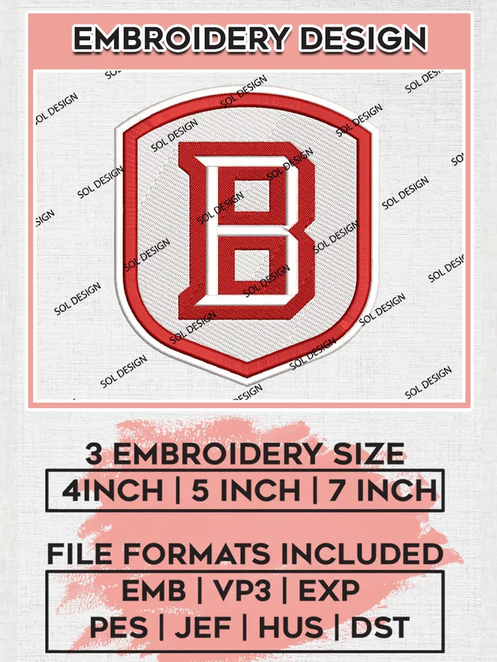 Bradley Braves Logo Machine Embroidery Design, NCAA Bradley Braves Embroidery Design Design files, NCAA Embroidery Designs, NCAA Machine Embroidery Designs, Digital Download