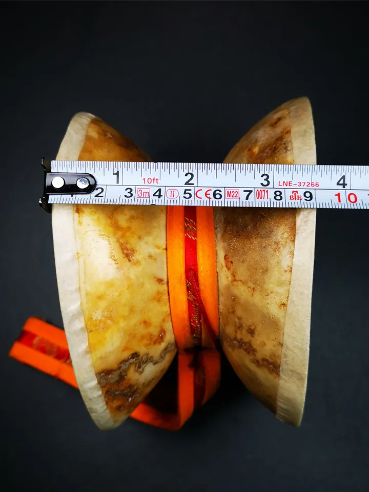 Gandhanra Handmade Tibetan Tantric Buddhist Ritual Implement,Kapala Chod Drum,Kapala Damaru,Religious Ceremonial,5.5" × 4.7" × 3.6"