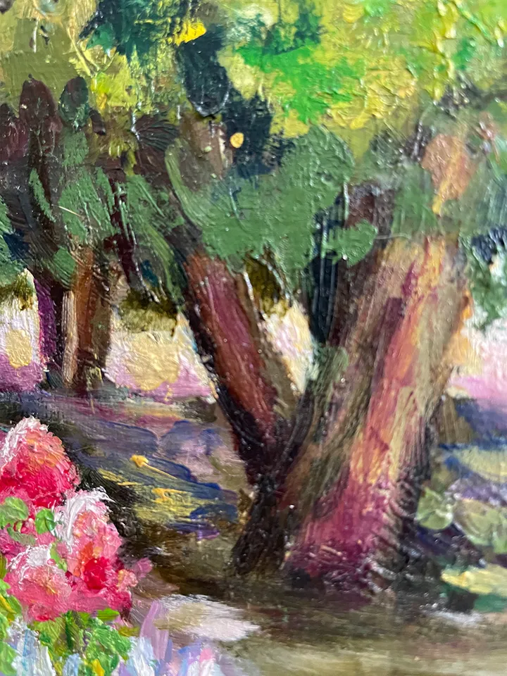 Floral Garden Painting Original Landscape Oil Painting on Canvas