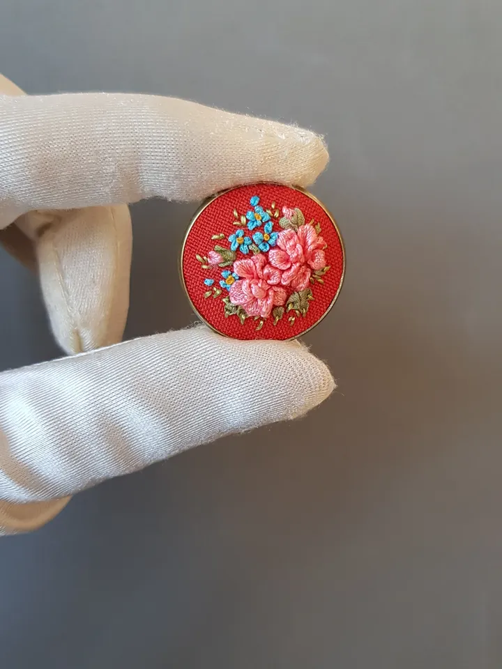 Ribbon embroidered brooch for her, hand embroidery jewelry