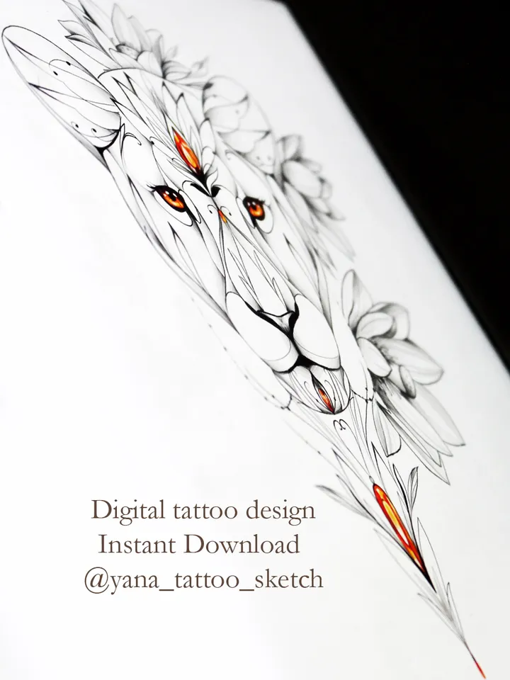 Lioness Tattoo Design For Females Lioness Tattoo Idea Stencil Sketch, Instant download JPG, PDF, PNG