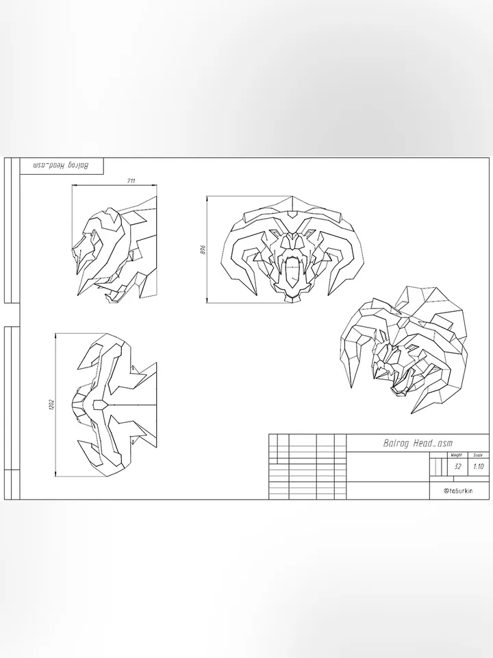 Welding Project Plans Drawings Balrog Head (DXF, PDF)
