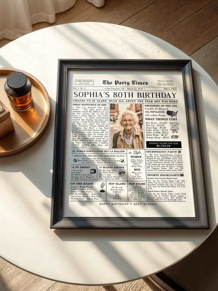 Personalized 80th Birthday Gift for Women or Men, Back in 1945 Newspaper Poster Sign, 80th Birthday Gift for Mom, 80th Birthday Decoration
