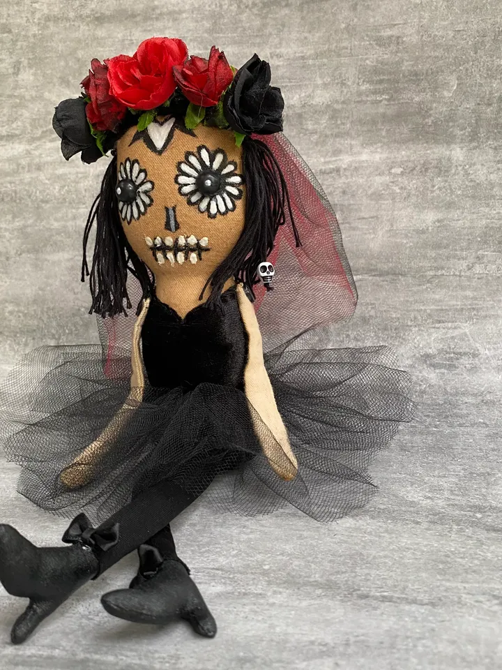 Halloween doll . Sugar skull doll . Handmade Rag doll .