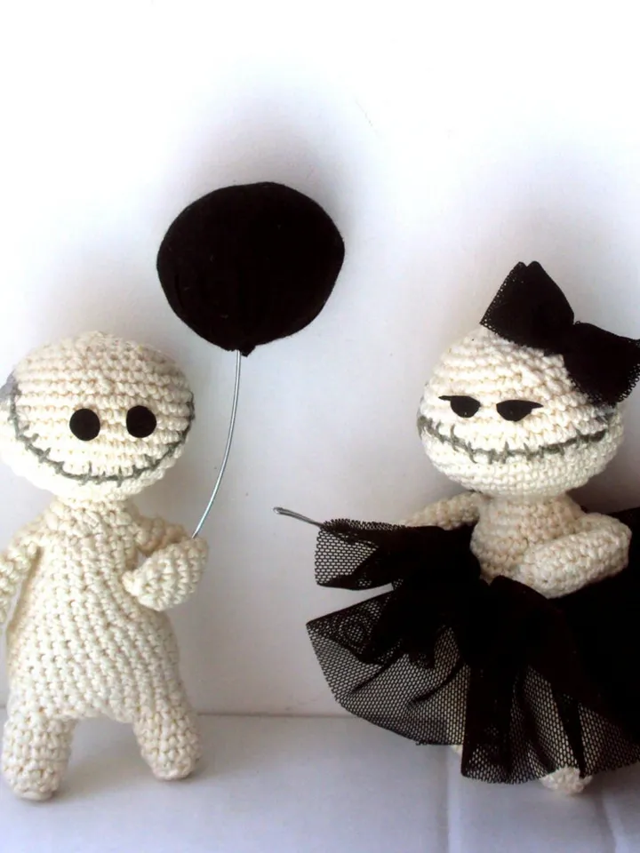 Handmade couple of zombies, crocheted zombies dolls with balloon, mental helth doll, therapy dolls