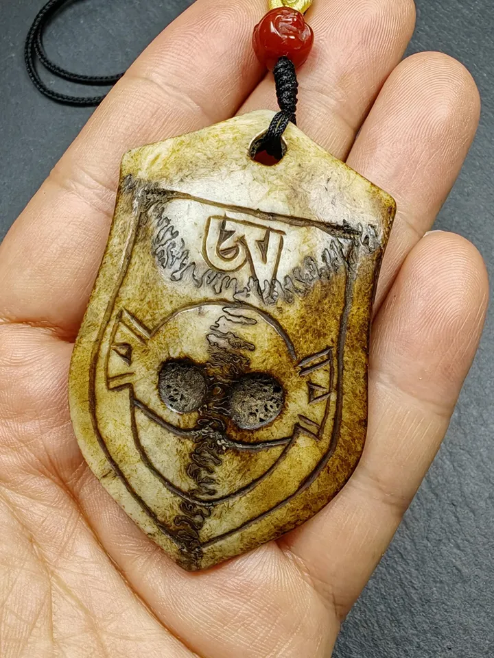 Authentic Citipati Master Pendant,Deer Skull Bone Kapala Protective Charm,Gandhanra Old Tibetan Amulet,Spiritual Necklace,70mm × 448mm