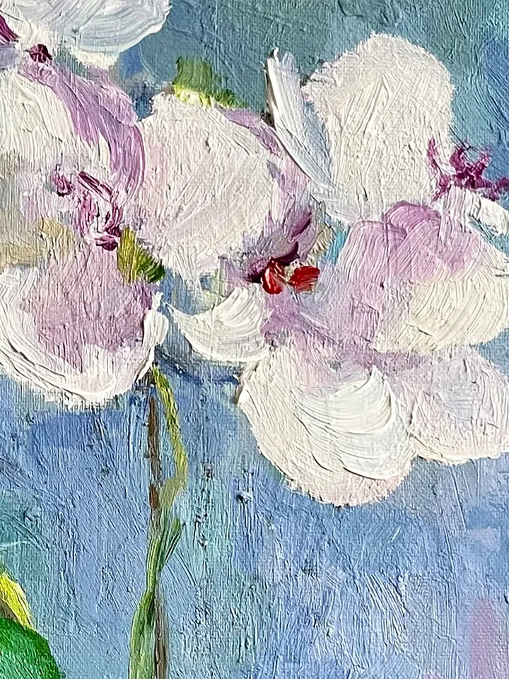 White Orchid Painting, Floral Wall Art, Original Flower Oil Painting