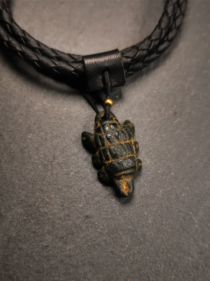 Gandhanra Handmade Tibetan Amulet,Obsidian Carved Scorpion Guru of Padmasambhava Pendant,1.38"