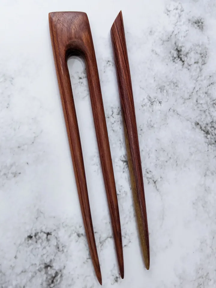 Classic set of wooden hairpin and hair stick made of valuable pao rose wood. Handmade carved hairpins.