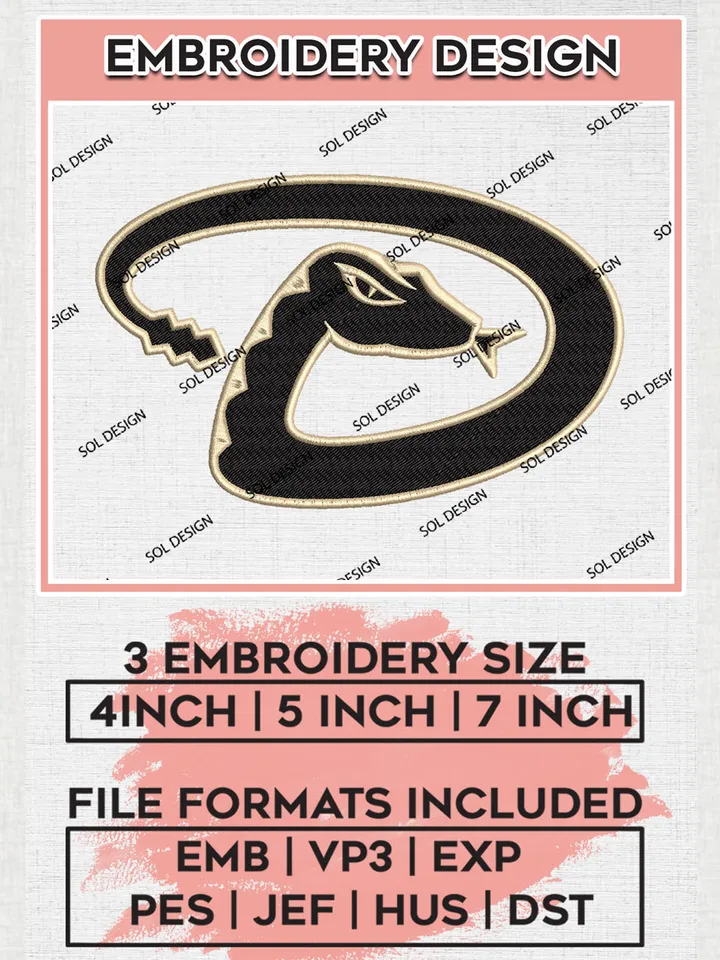 Arizona Diamondbacks Mascot Embroidery Design Files, MLB Arizona Diamondbacks Team Embroidery, MLB Teams, 3 sizes, MLB Machine embroidery designs, Digital Download
