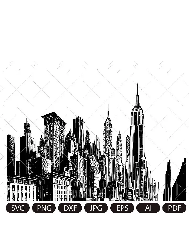 City silhouette vector/ Horizontal City  SVG/ Downtown landscape with high skyscrapers/ Panorama architecture buildings/Urban life