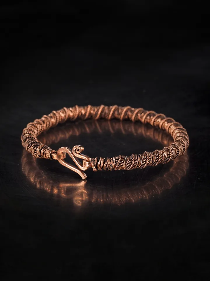 Narrow wire wrapped copper bracelet Unique metal bangle Handmade jewelry