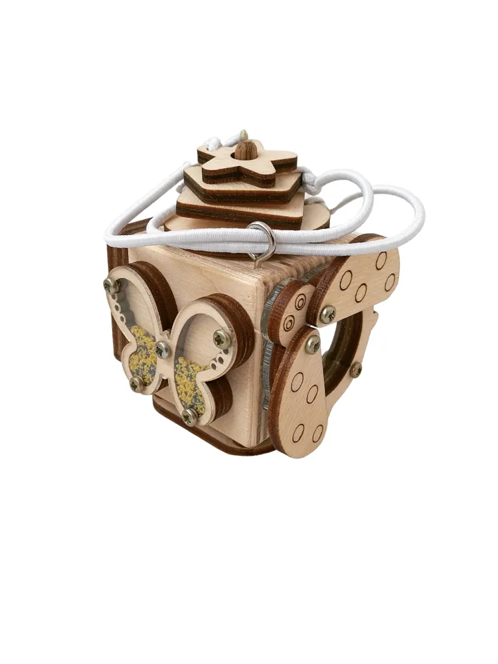 fidget toy - Busy cube - butterfly, wooden baby montessori toy for toddlers