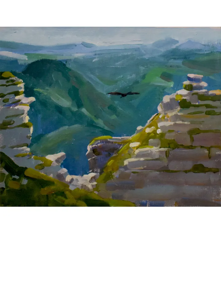 Mountain painting flying eagle landscape oil original