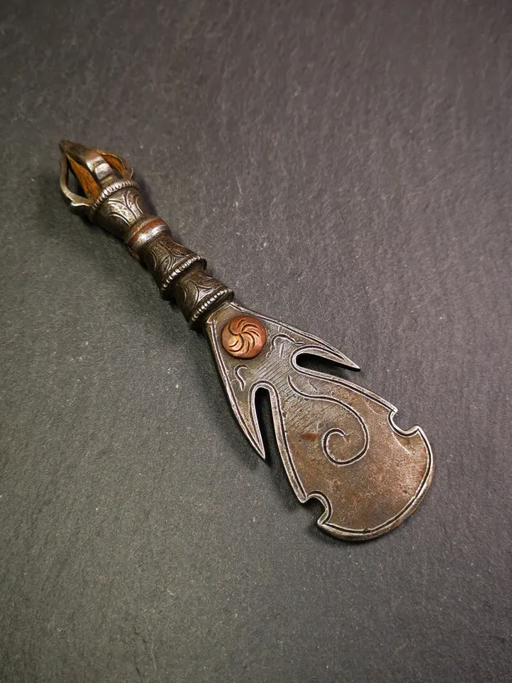 Gandhanra Handmade Tibetan Amulet,Kartika(knife of the dakinis), Trantic Buddhism Ritual Implement, Altar Tools,Made of Cold Iron,4.33"