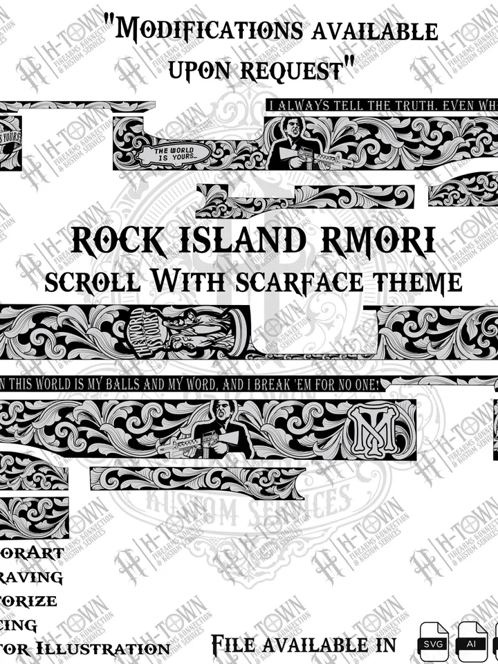 Rock Island Armory Scarface Scarface Theme Engraving Design | Gun Scroll Vector for Laser | SVG Ai EPS PNG | Digital Download&quot;