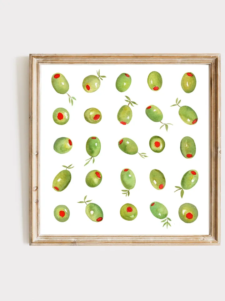 Olive Branch Watercolor Painting, Olive Wall Art, Italy Wall Art, Kitchen Poster, Green Food Art, Olive Kitchen Decor, Minimal Plant Print