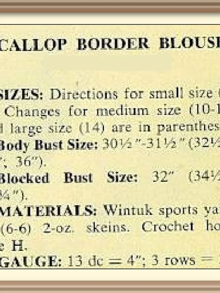 Vintage Crochet Pattern Scallop Border Blouse Digital Download PDF