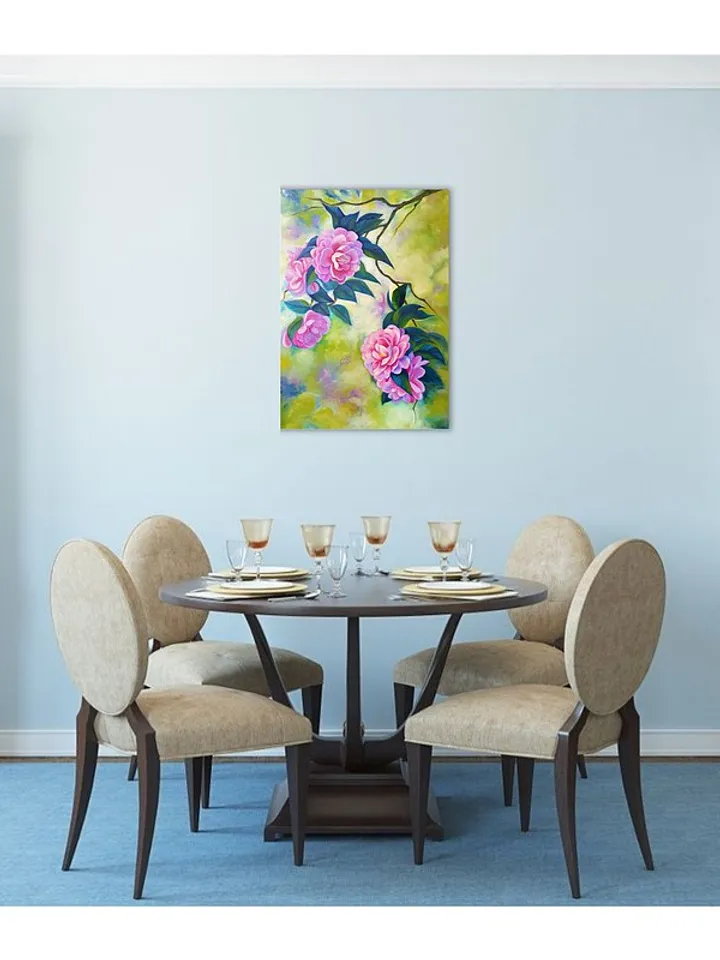 Blossom Camellia Painting Floral Original Art Flower Oil Painting Canvas Art