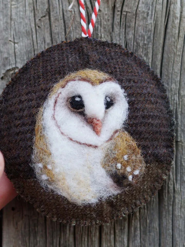 Needle felted barn owl ornament, wool Christmas ornament, made to order