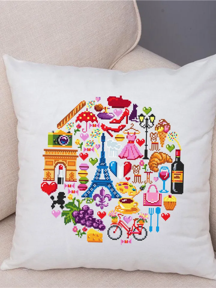 France cross stitch pattern download PDF French sampler PDF Paris cross stitch chart Travel beginner stitch Paris pattern round sampler #E6