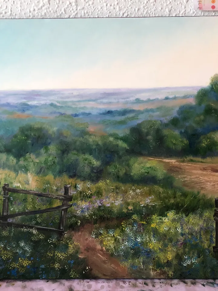 Original Landscape Meadow Oil Painting Field Wall Art Summer Landscape