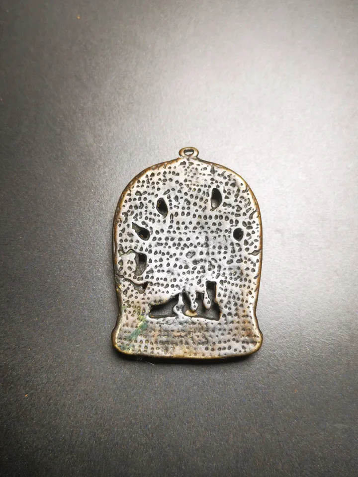 Gandhanra Antique Tibetan Thokcha Amulet Pendant,Mahakala, Buddhist Protector Deity, Made of Thunder Iron