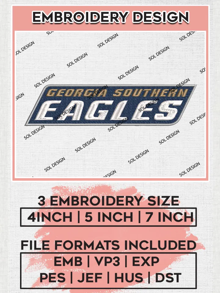 Georgia Southern Eagles NCAA Team Word Logo Embroidery Design Files, NCAA Georgia Southern Eagles Machine Embroidery, NCAA Teams, Game Day, 3 sizes, NCAA Machine embroidery designs, Digital Download