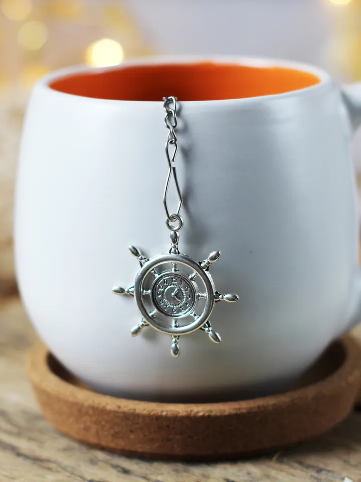 Nautical tea strainer for loose leaf tea, Tea infuser with helm charm, Tea Steeper nautical pendant, Herbal tea gift