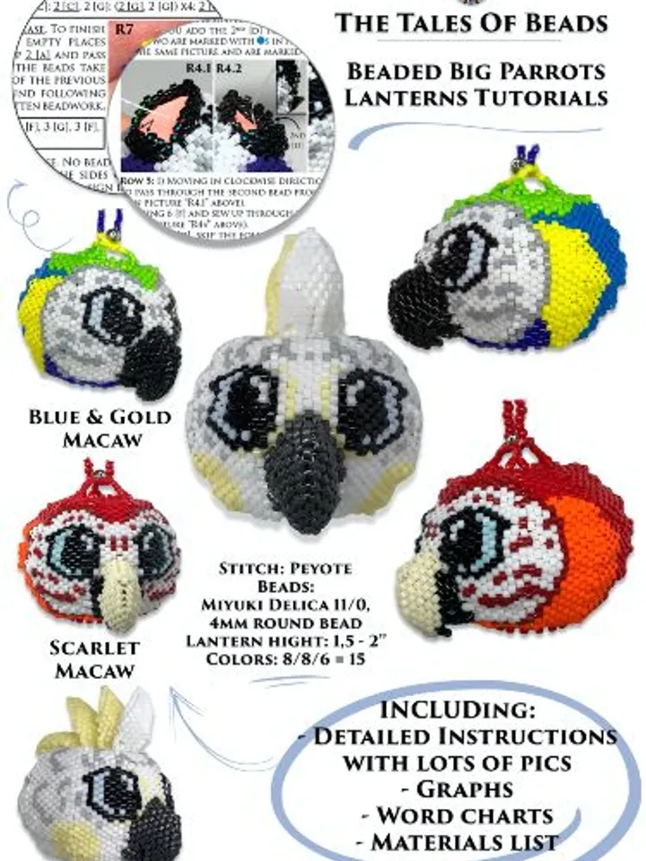 Beaded Birds Tutorials: Parrots Beading Patterns (Macaws & Cockatoo)