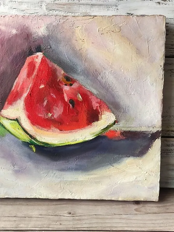 Watermelon Art Original Oil Painting Melon Artwork Berry Kitchen Wall Art