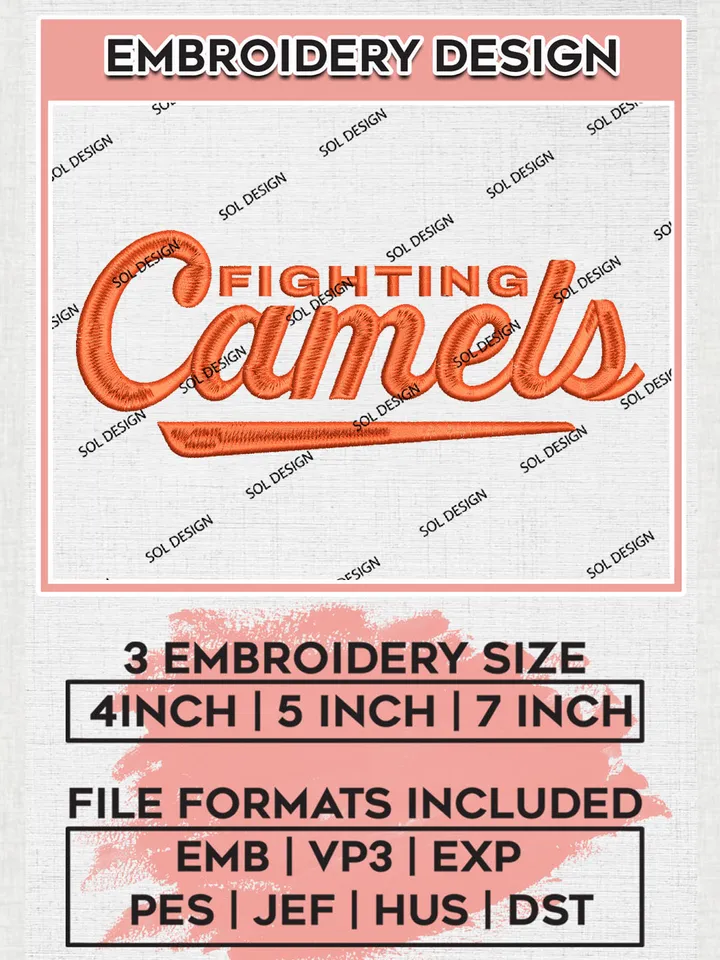 NCAA Fighting Camels College Football Team Writing Logo Embroidery Design Files, NCAA Campbell Fighting Camels Machine Embroidery, NCAA Teams, Game Day, 3 sizes, NCAA Machine embroidery designs, Digital Download