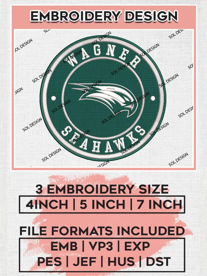 NCAA Wagner Seahawks Round Logo Embroidery, NCAA Wagner Seahawks Logo Embroidery files, NCAA Teams, Machine embroidery designs, Digital Download